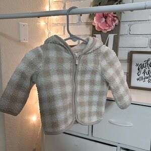 Cat & Jack Little Girls Baby Pink & White Plaid Fluffy Jacket